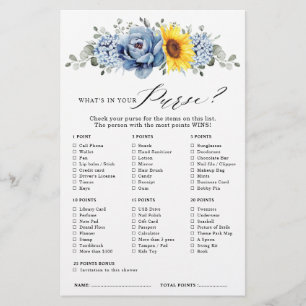 Sunflower Dusty Blue Slate  Bridal Shower Game
