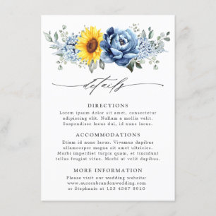 Sunflower Dusty Blue Slate Floral Wedding Details Enclosure Card