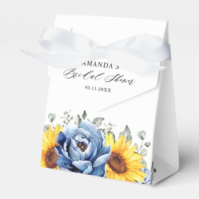 Sunflower Dusty Blue Slate Peony Bridal Shower Favour Box (Front Side)