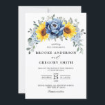 Sunflower Dusty Blue Slate Peony Floral Wedding Invitation<br><div class="desc">Elegant and modern floral midsummer wedding invitation features a bouquet of watercolor sunflower hydrangea & peonies in shades of yellow , slate, dusty blue with lush green botanical leaves and eucalyptus. Please find more matching designs and variations from my "blissweddingpaperie" store. And feel free to contact me for further customisation...</div>