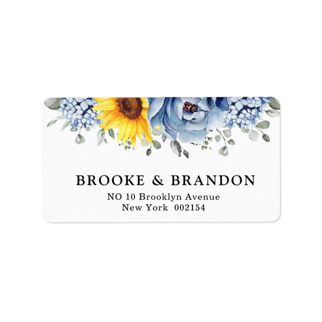 Sunflower Dusty Blue Slate Peony Floral Wedding Label (Front)
