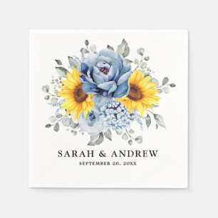 Sunflower Dusty Blue Slate Peony Floral Wedding Napkin