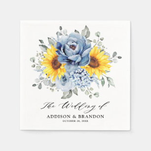Sunflower Dusty Blue Slate Peony Floral Wedding Napkin