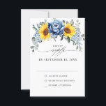 Sunflower Dusty Blue Slate Peony Floral Wedding RSVP Card<br><div class="desc">Elegant and modern floral midsummer wedding RSVP card features a bouquet of watercolor sunflower hydrangea & peonies in shades of yellow , slate, dusty blue with lush green botanical leaves and eucalyptus. Please find more matching designs and variations from my "blissweddingpaperie" store. And feel free to contact me for further...</div>
