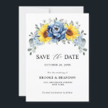 Sunflower Dusty Blue Slate Peony Floral Wedding Save The Date<br><div class="desc">Elegant and modern floral midsummer wedding save the date card features a bouquet of watercolor sunflower hydrangea & peonies in shades of yellow , slate, dusty blue with lush green botanical leaves and eucalyptus. Please find more matching designs and variations from my "blissweddingpaperie" store. And feel free to contact me...</div>