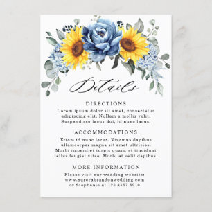 Sunflower Dusty Blue Slate Peony Wedding Details Enclosure Card