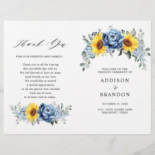 Sunflower Dusty Blue Slate Peony Wedding Program