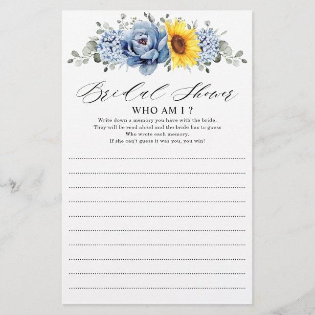 Sunflower Dusty Blue Slate Peony  Who Am I Game   (Front)