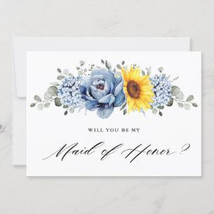 Sunflower Dusty Blue Will you be my Maid of Honour Invitation