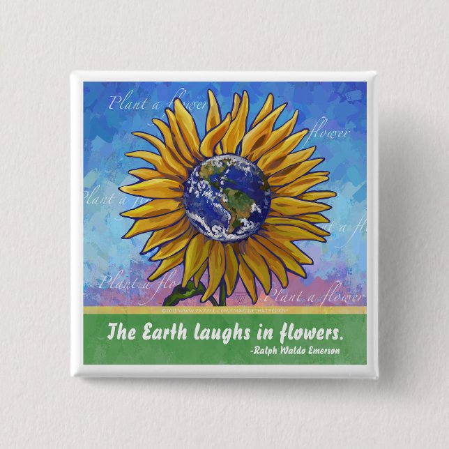 Sunflower Earth Art 15 Cm Square Badge (Front)