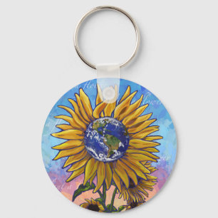 Sunflower Earth Art Key Ring
