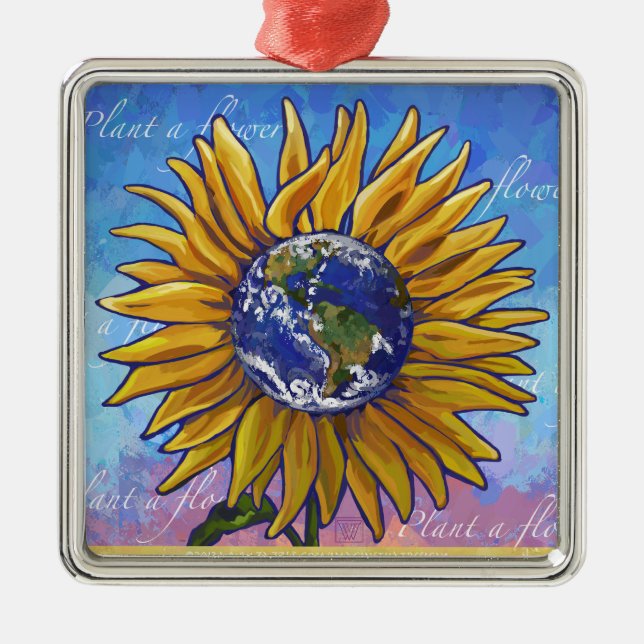 Sunflower Earth Art Metal Tree Decoration (Front)