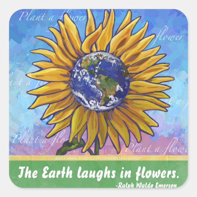 Sunflower Earth Art Square Sticker (Front)