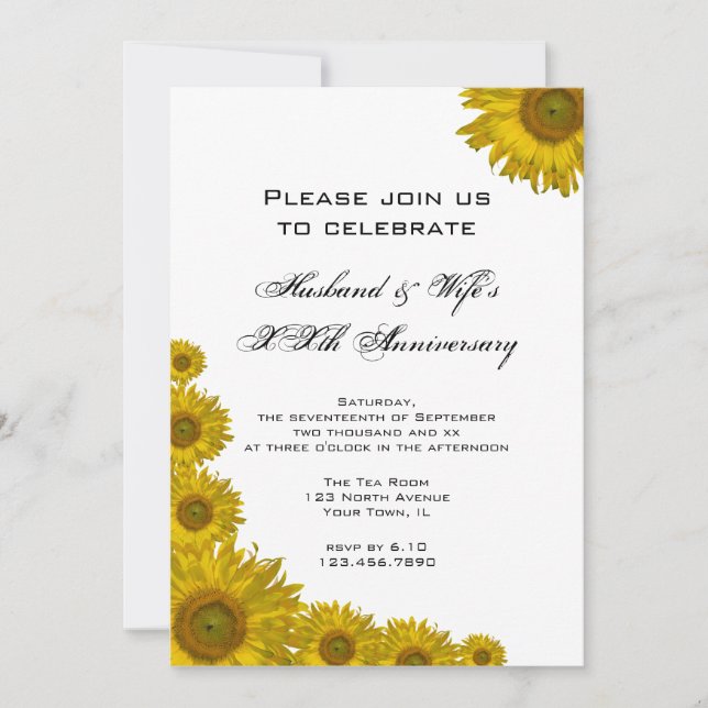 Sunflower Edge Wedding Anniversary Party Invitation (Front)