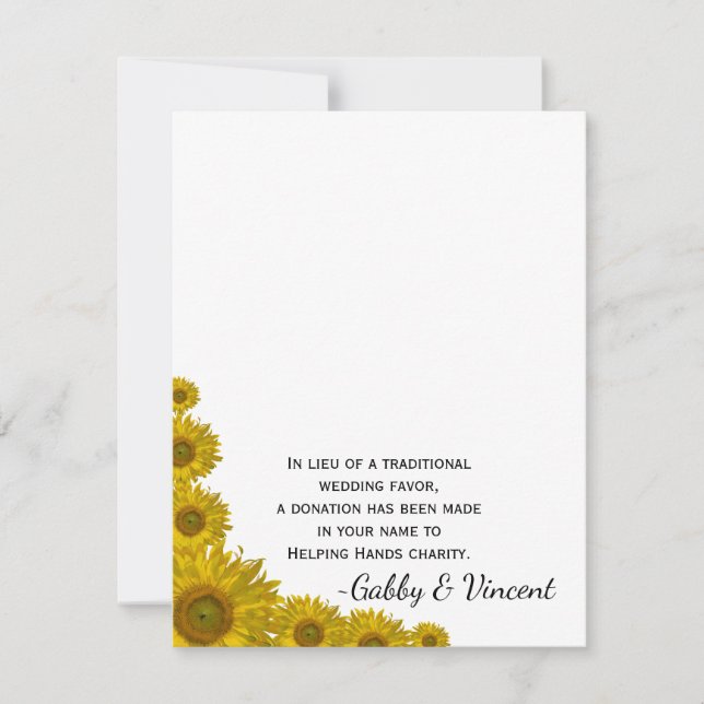 Sunflower Edge Wedding Charity Favour Card (Front)