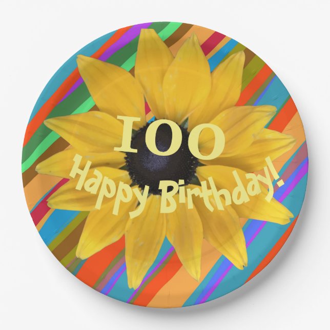 Sunflower Editable Year Birthday  Paper Plate (Front)