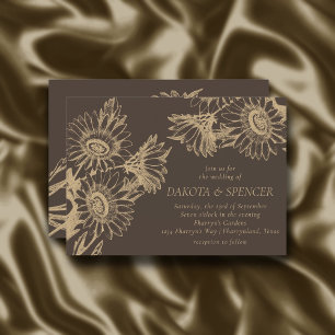 Sunflower Elegance   Gold and Brown Wedding Invitation