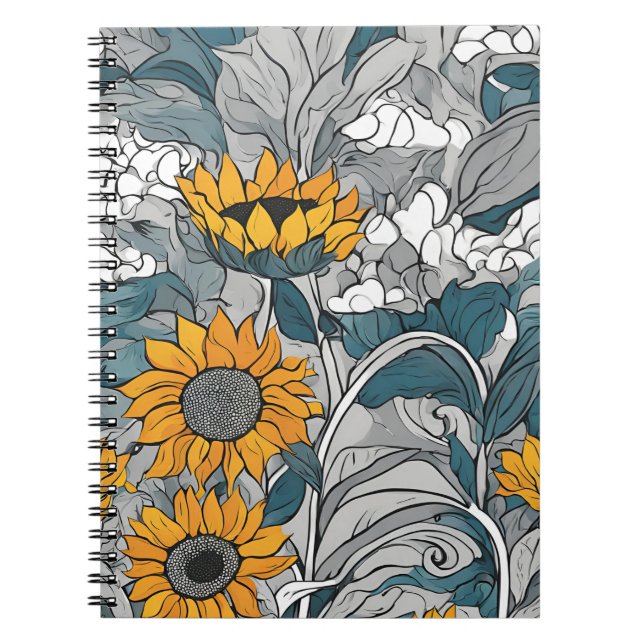 Sunflower Elegance Notebook – Artistic Floral Desi (Front)