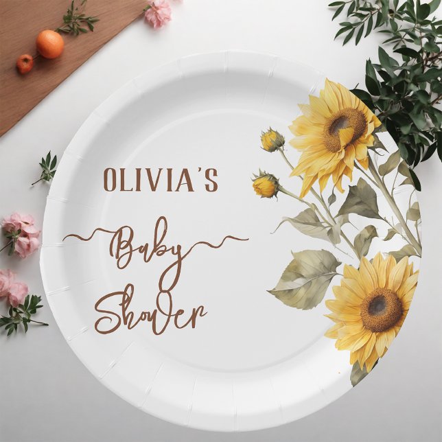 Sunflower Elegant Boho Floral Baby Shower Paper Plate (Creator Uploaded)