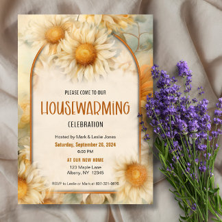 Sunflower Elegant Floral Housewarming Party Invitation
