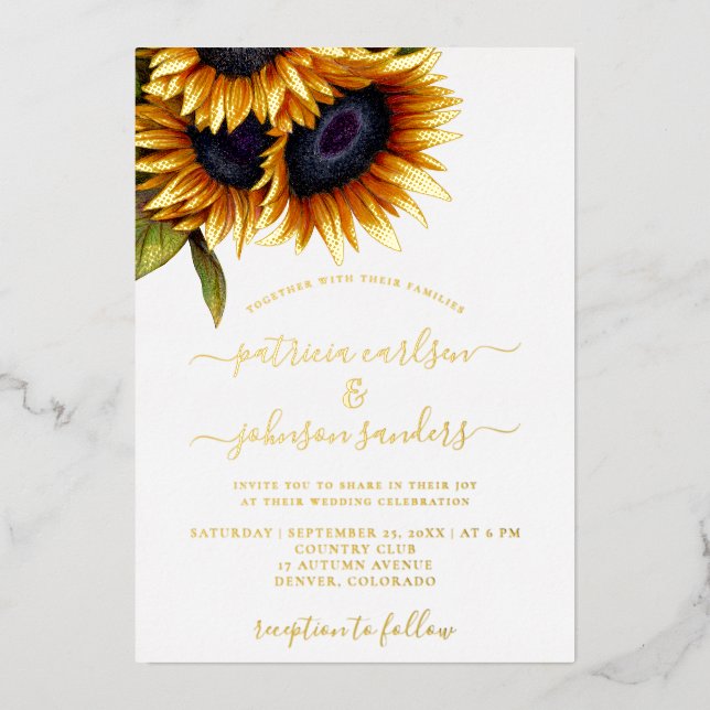 Sunflower elegant gold foil chic script wedding (Front)