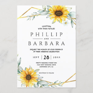 Sunflower Elegant Rustic Geometric Gold Invitation