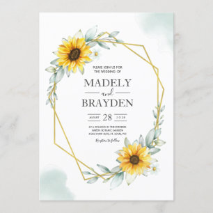 Sunflower Elegant Rustic Geometric Gold Invitation