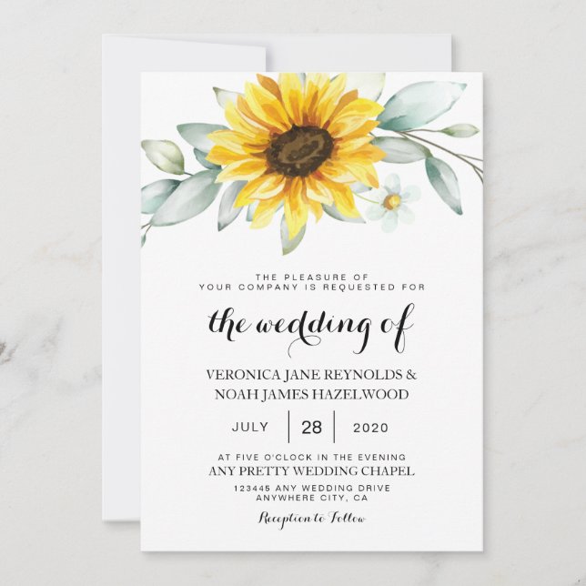 Sunflower Elegant Rustic Geometric Gold Invitation (Front)
