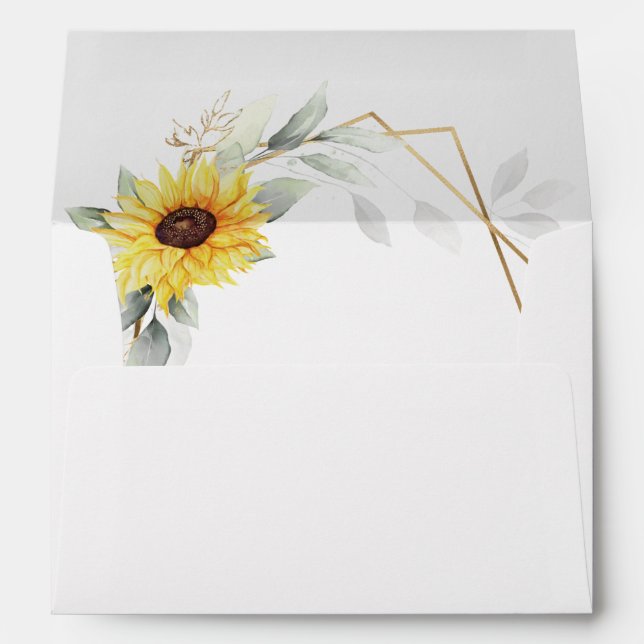 Sunflower Elegant Rustic Geometric Gold Wedding Envelope (Back (Bottom))