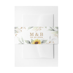 Sunflower Elegant Rustic Geometric Gold Wedding Invitation Belly Band