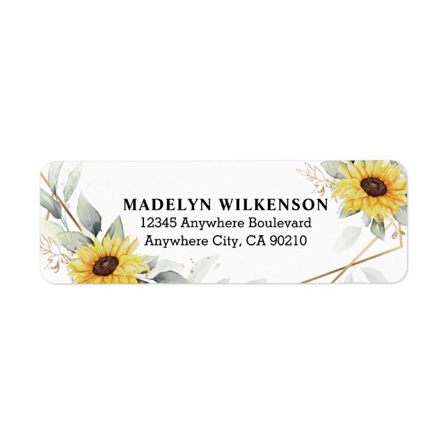 Sunflower Elegant Rustic Geometric Gold Wedding Return Address Label (Front)