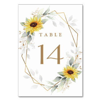 Sunflower Elegant Rustic Geometric Gold Wedding Table Number
