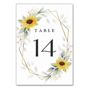 Sunflower Elegant Rustic Geometric Gold Wedding Table Number