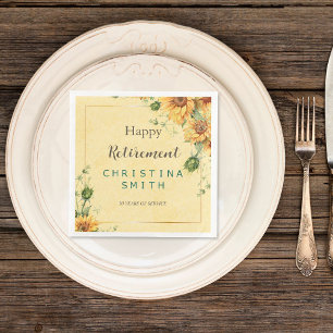 Sunflower Elegant Watercolor Retirement Party Napkin