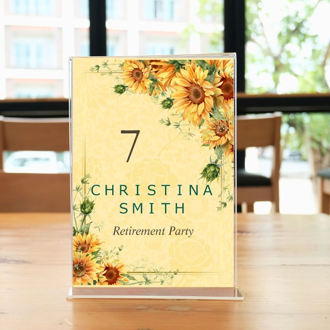Sunflower Elegant Watercolor Retirement Party Table Number (Sunflower Elegant Watercolor Retirement Party Table Number)