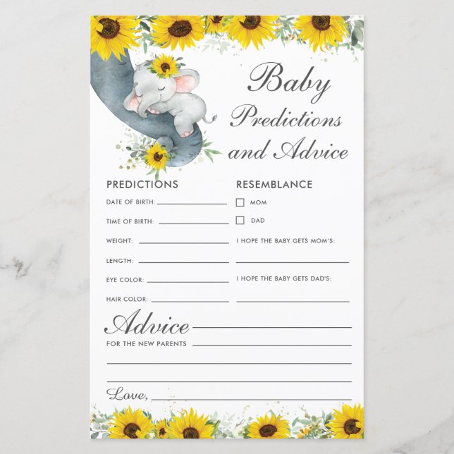 Sunflower Elephant Baby Predictions and Advice (Front)