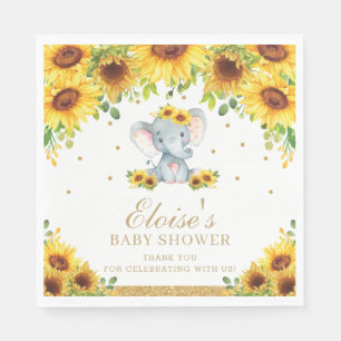 Sunflower Elephant Baby Shower Birthday Party Napkin