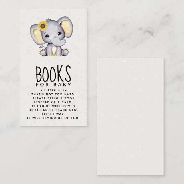Sunflower Elephant Baby Shower Books for Baby  Enclosure Card (Front/Back)