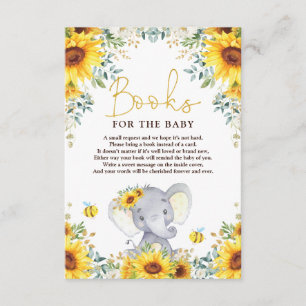 Sunflower Elephant Baby Shower Books for Baby Enclosure Card