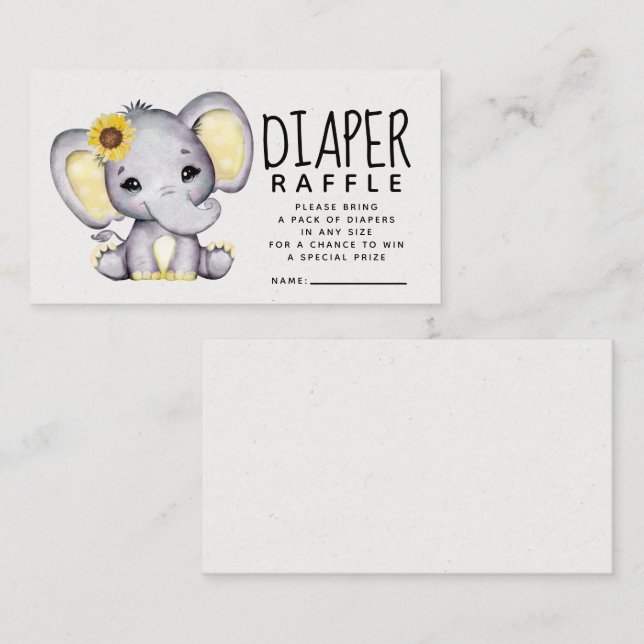 Sunflower Elephant Baby Shower Diaper Raffle  Enclosure Card (Front/Back)