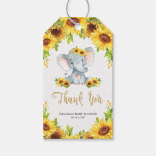 Sunflower Elephant Baby Shower Thank You Favor Gift Tags