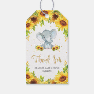 Sunflower Elephant Baby Shower Thank You Favour Gi Gift Tags