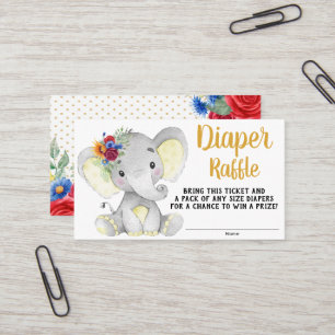 Sunflower Elephant Diaper Raffle Ticket
