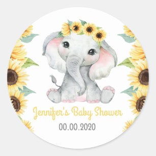Sunflower Elephant Girl Sticker Label Baby Shower