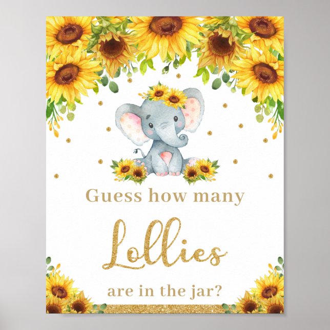 Sunflower Elephant Guess How Many Lollies Game Poster (Front)