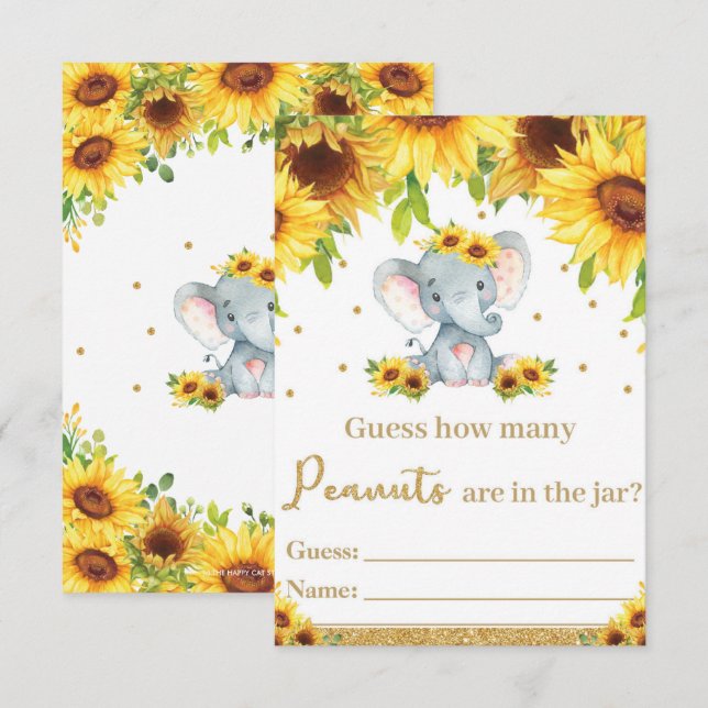 Sunflower Elephant Guess How Many Peanuts Card (Front/Back)