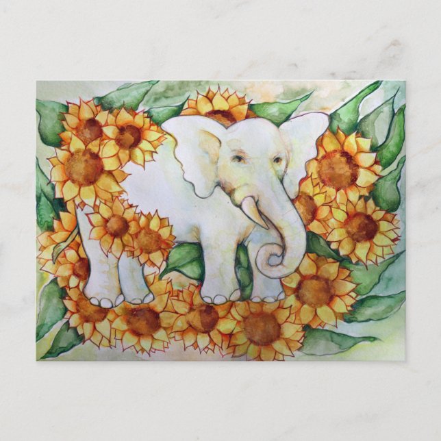 Sunflower Elephant Postcard (Front)