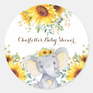 Sunflower Elephant Summer Birthday Baby Shower Classic Round Sticker