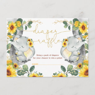 Sunflower Elephant Twins Greenery Diaper Raffle Enclosure Card