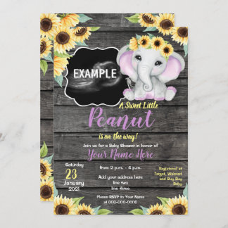 Sunflower Elephant Ultrasound Baby Shower Purple Invitation